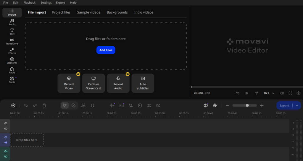 iMovie for PC primary screen