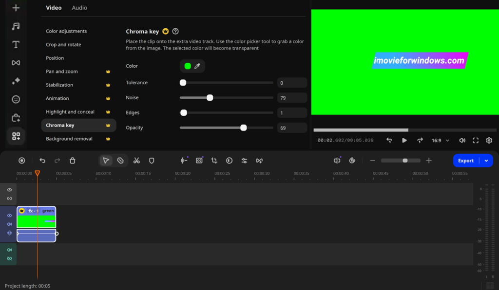 imovie windows green screen